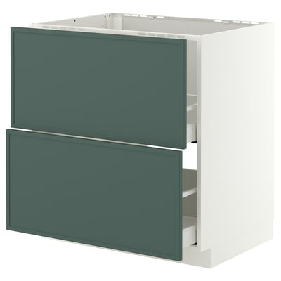 METOD / MAXIMERA Base cab f sink+2 fronts/2 drawers, white/Aspudden dark grey-green, 80x60 cm
