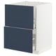 Blue ikea METOD kitchen cabinet with drawers, modern traditional style, white frame, dampening drawer close.