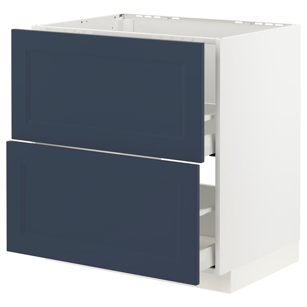 Ikea METOD kitchen unit with blue axstad drawers, rectangular shape, modern design.