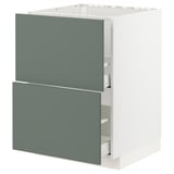 METOD kitchen unit, grey-green with white sides, rectangular, two-drawer design.