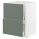 METOD kitchen unit, grey-green with white sides, rectangular, two-drawer design.