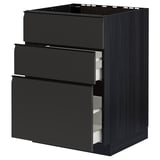 METOD kitchen cabinet, black, 3 soft-close drawers, modern design.