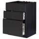 METOD kitchen cabinet, black, 3 soft-close drawers, modern design.
