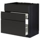 Modern black kitchen unit with 3 drawers in dark wood grain, tall and sleek.