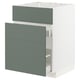 METOD kitchen unit, grey-green fronts, with drawers, white frame.