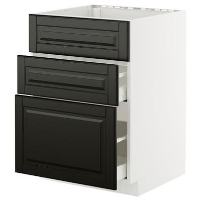 Modern black kitchen cabinet with two drawers and a door from METOD series.