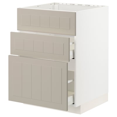 METOD kitchen drawer units in beige with smooth fronts, three drawers.