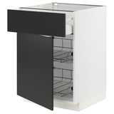 METOD white cabinet with black drawer, wire baskets, modern design.