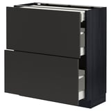 Black METOD kitchen cabinet with three drawers, sleek modern design.