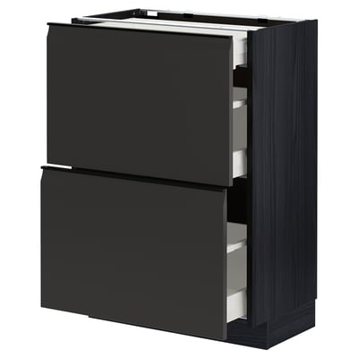 METOD black kitchen unit with 2 large drawers, sleek handle, sturdy storage.