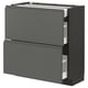 Modern dark grey METOD kitchen cabinet with sleek, handle-less design and multiple drawers.