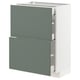 Modern kitchen cabinet, white with grey-green drawers, sleek design, sturdy and organized.