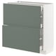 Modern grey-green kitchen cabinet with drawers and doors by IKEA.