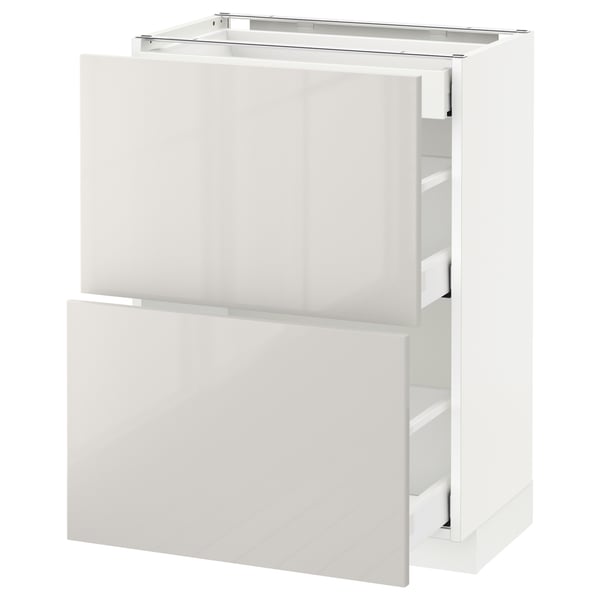 White METOD cabinet with glossy grey drawers.
