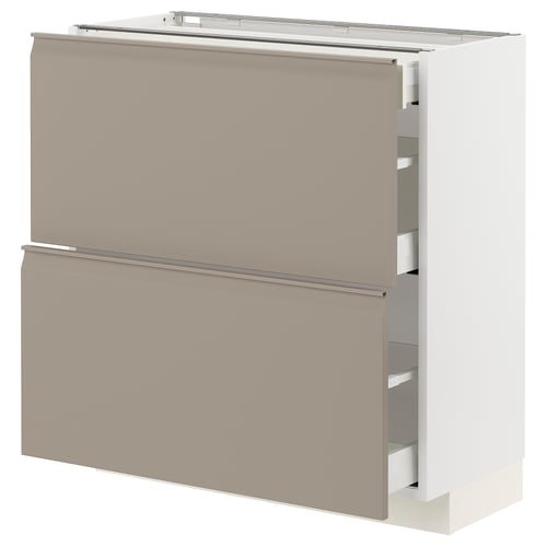 A modern kitchen cabinet from the METOD system, featuring upplöv fronts in matte grey-beige with a handle-free design and chamfered edges.