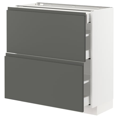 Modern kitchen cabinet in grey with two self-closing drawers, part of ikeas METOD system.