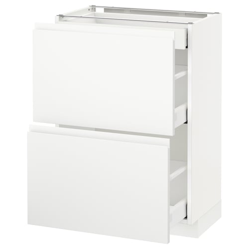White METOD kitchen cabinet with soft-close drawers and sleek design.
