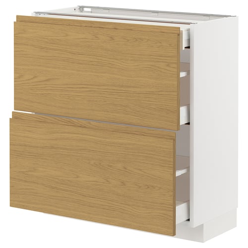 METOD kitchen unit, white & light oak, modern minimalist design, two large drawers.