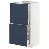 METOD kitchen cabinet with 2 blue axstad drawers, modern design, partially open