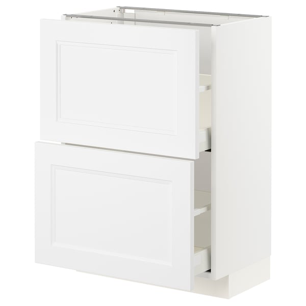White METOD kitchen cabinet with two drawers, sleek modern design.