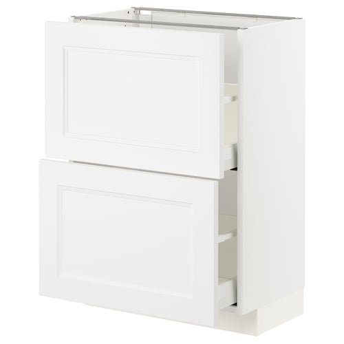 White METOD kitchen cabinet with two drawers, sleek modern design.