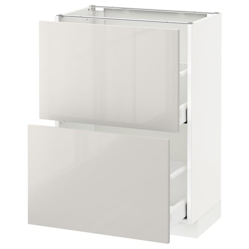 Modern white gloss kitchen cabinet from METOD with two drawers.