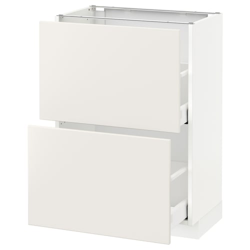 A white METOD kitchen cabinet with two drawers, sleek and modern design, made from fibreboard and particleboard.