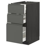 METOD cabinet in dark grey with three drawers, modern sleek design, sturdy particleboard frame.