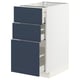 Blue METOD kitchen drawers, modern minimalist design in white cabinet.