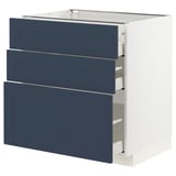 Blue & white kitchen cabinet, 3 partial drawers.