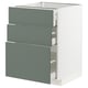IKEA METOD kitchen unit with 3 grey-green drawers, modern design.
