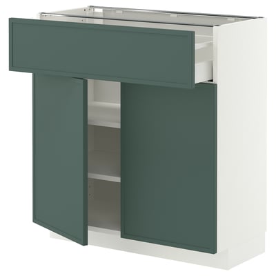 METOD / MAXIMERA Base cabinet with drawer/2 doors, white/Aspudden dark grey-green, 80x37 cm