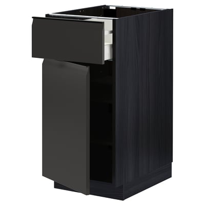 METOD kitchen unit: dark gray, modern design, one open drawer, wood finish.