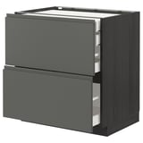 Dark grey modern kitchen cabinet with three drawers.
