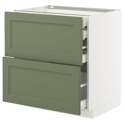 Ikea METOD kitchen unit with grey-green axstad drawers, rectangular, modern design.