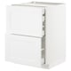 White METOD kitchen cabinet with three open drawers, modern design, made of particleboard and fiberboard.