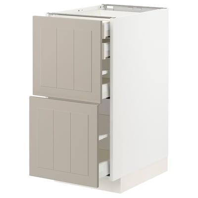 METOD kitchen cabinet in beige with two open drawers, light beige finish, square shape, modern design.