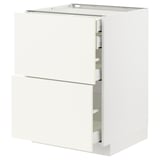 White METOD kitchen cabinet with three drawers, sleek design, sturdy construction.