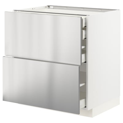 Modern stainless-steel kitchen unit with drawers.