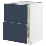 Ikea METOD white cabinet with blue drawers, modern classic design.