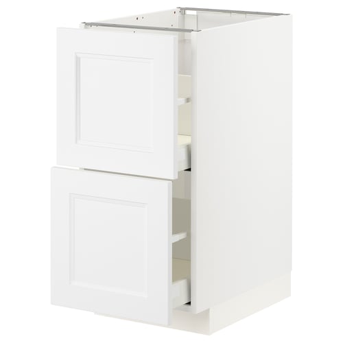 White METOD kitchen cabinet with drawers, sleek design.