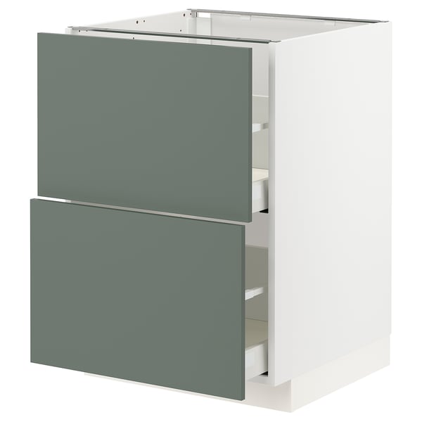 METOD kitchen unit with grey-green drawers, modern minimalist design