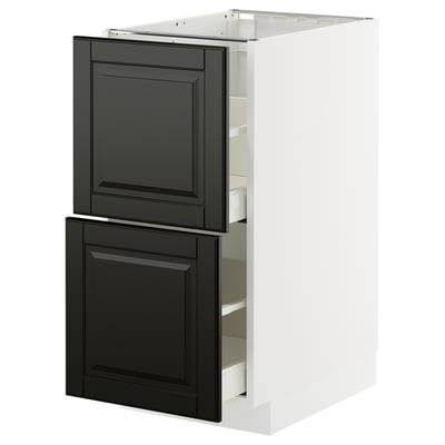 METOD kitchen cabinet; white, black; modern, two drawers.