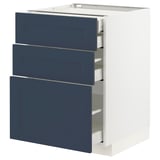 Blue METOD kitchen cabinet with three drawers.