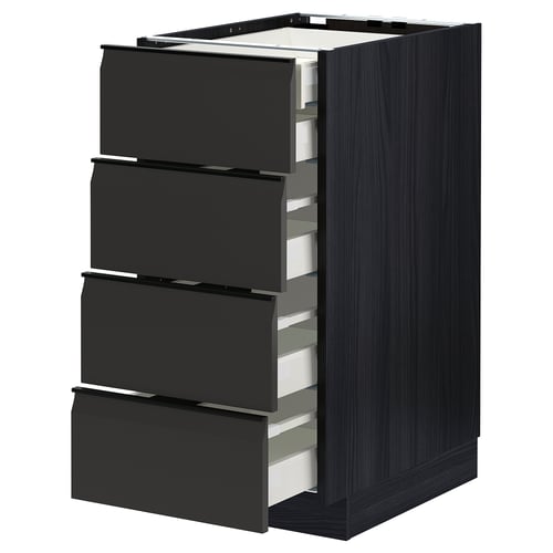 Modern black kitchen drawer unit with four self-closing drawers, sleek handles, and a sturdy frame.
