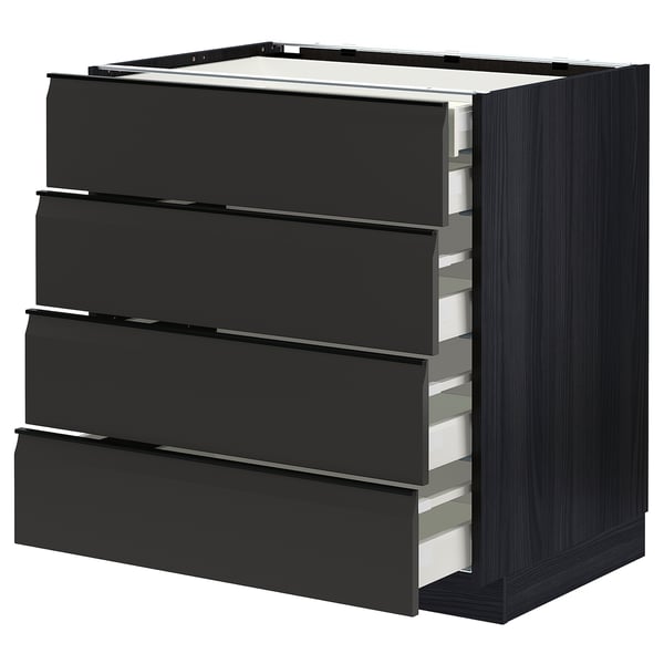 Modern black kitchen unit with 4 drawers and minimalist handles.