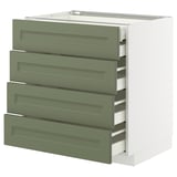 METOD kitchen unit with 4 green drawers, modern design, sturdy drawer runners, soft close feature.