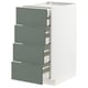 Modern kitchen cabinet with 4 grey-green drawers, sleek design, durable materials.