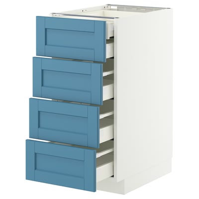 Blue drawer METOD kitchen cabinet with soft-close solid birch drawers, 25-year guarantee.