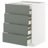 Modern grey-green kitchen unit with four drawers, sleek design, particle board and steel construction.